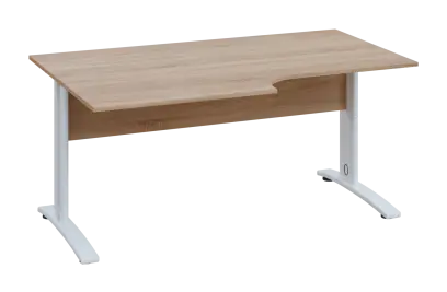 CRK 28 - 184 stůl kancelářský, rohový, levý, kovová podnož bílá, deska 25 mm, široký 1800 mm, dub ba